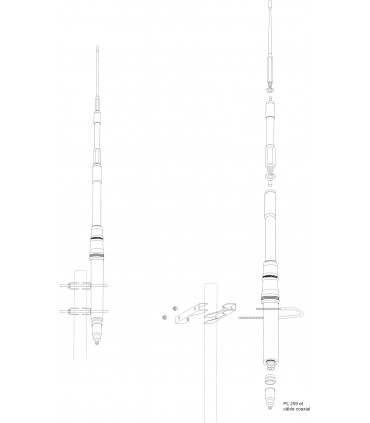 PRESIDENT CB base antenna made in fiber-glass with 5 radials. Type:  1/2 wave