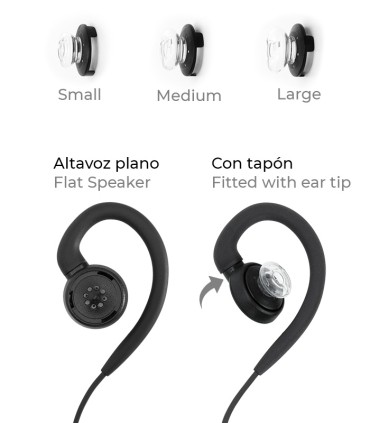 Microauricular Komunica compatible con Motorola, serie CLPe. Versión con orejera giratoria.