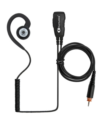 Micro-earphone Komunica compatible Motorola,  serie CLPe. Coiled cable, lappeL PTT. Earphone EH9 shape.